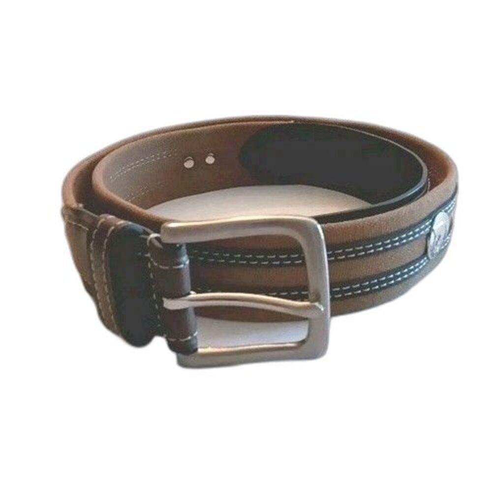 Pebble Beach Men's Woven & Leather Adjustable Belt Brown Silver Buckle Size 32